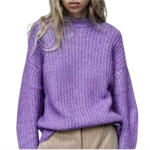 Zara Alpaca And Wool Blend Mock Neck Sweater In Purple Size Small
